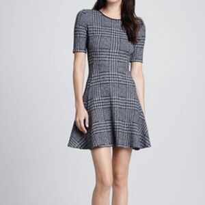 Theory Womens Black Gray Plaid Nikay Fit Flare Dress 12 NWT $325 Formal Career